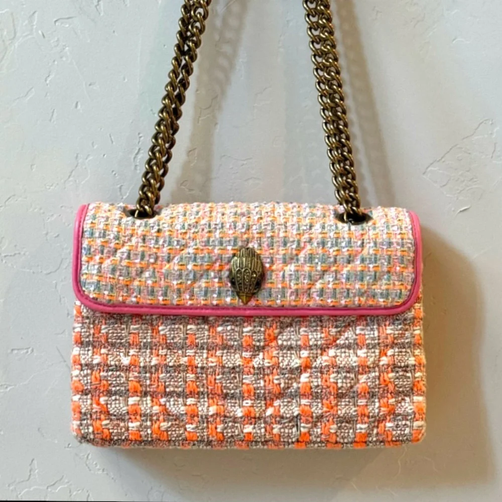 Kurt Geiger Kensington Colorful Tweed Shoulder Bag with Gold Chain Strap